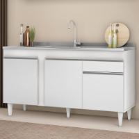 Balcão Gabinete Com Pia Inox 150cm 3 Portas 1 Gaveta Dakota Branco - Lumil - 2