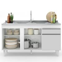 Balcão Gabinete Com Pia Inox 150cm 3 Portas 1 Gaveta Dakota Branco - Lumil - 3