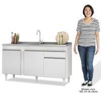 Balcão Gabinete Com Pia Inox 150cm 3 Portas 1 Gaveta Dakota Branco - Lumil - 5