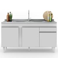 Balcão Gabinete Com Pia Inox 150cm 3 Portas 1 Gaveta Dakota Branco - Lumil - 10