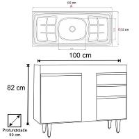 Balcão Gabinete Com Pia Inox 100cm 2 Portas 2 Gavetas Luziania Preto - Lumil - 5