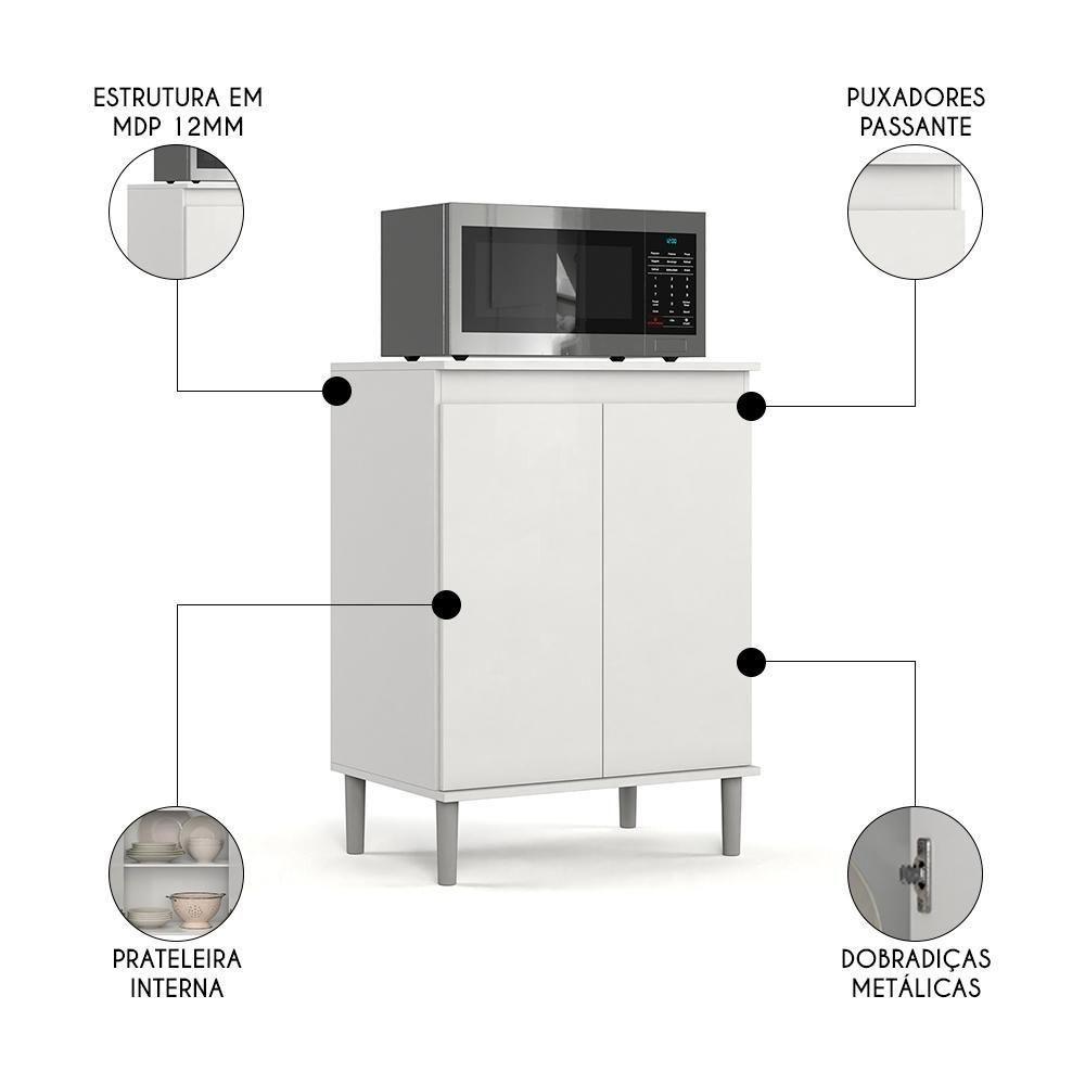 Balcão De Cozinha Com Tampo 2 Portas 61cm Italy Branco - Ej Móveis - 3