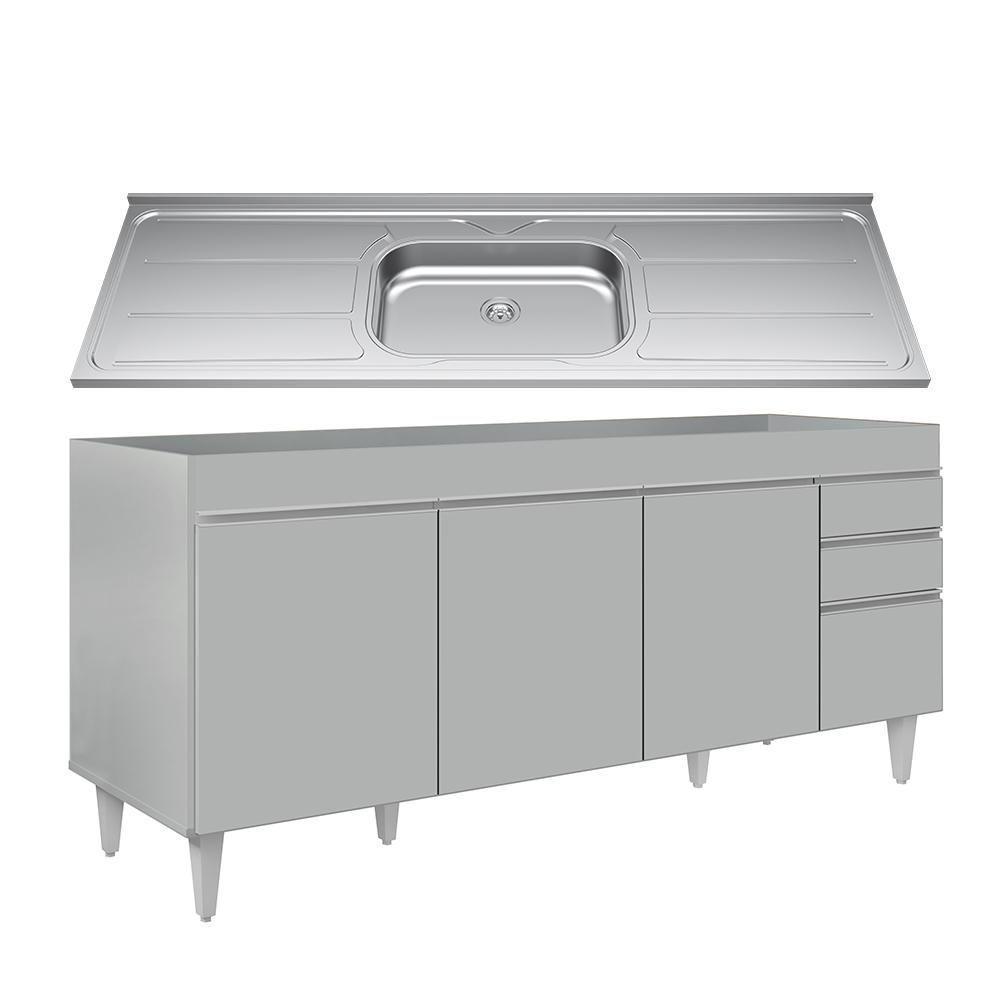 Balcão De Cozinha Com Pia Inox 180cm 4 Portas Dallas Cinza Claro - Lumil - 1