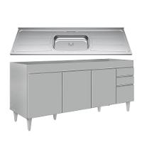 Balcão De Cozinha Com Pia Inox 180cm 4 Portas Dallas Cinza Claro - Lumil - 1