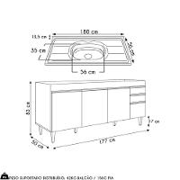 Balcão De Cozinha Com Pia Inox 180cm 4 Portas Dallas Cinza Claro - Lumil