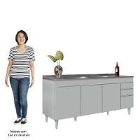 Balcão De Cozinha Com Pia Inox 180cm 4 Portas Dallas Cinza Claro - Lumil - 5