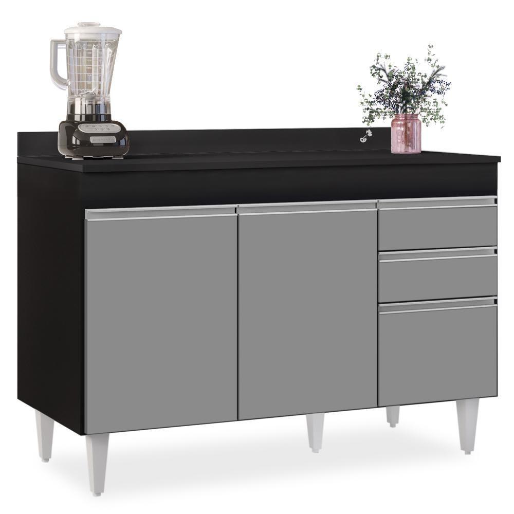 Balcão Gabinete Para Pia Com Tampo 120cm Michigan Pto-cinza - Lumil - 1