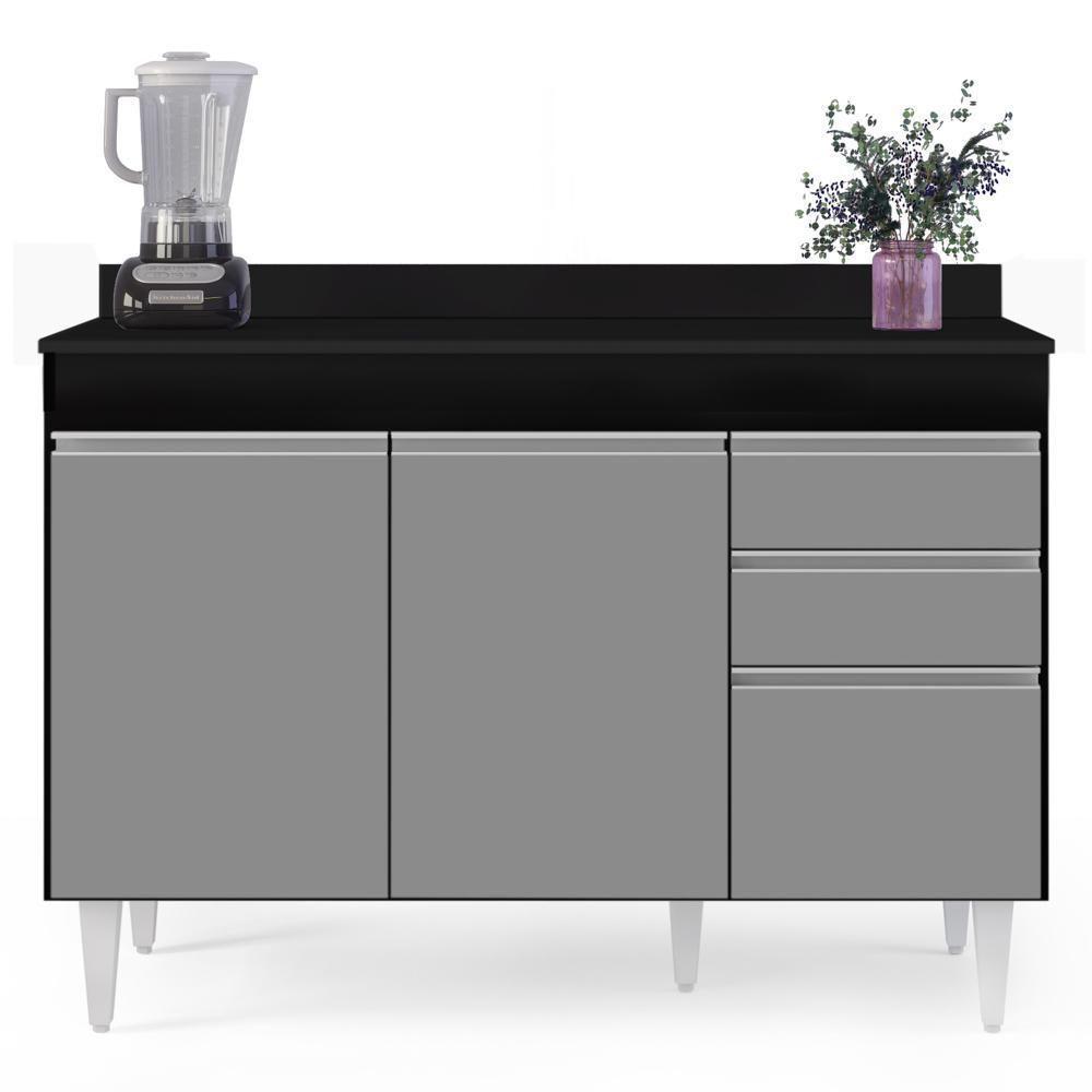 Balcão Gabinete Para Pia Com Tampo 120cm Michigan Pto-cinza - Lumil - 7