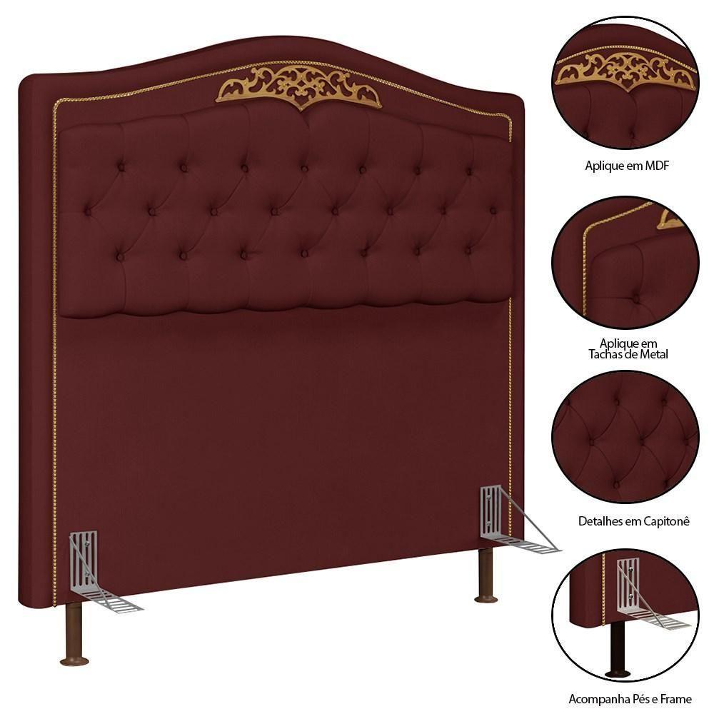 Cabeceira Cama Box Casal 140cm Com Tachas Imperial Veludo J02 Vinho - Mpozenato - 4