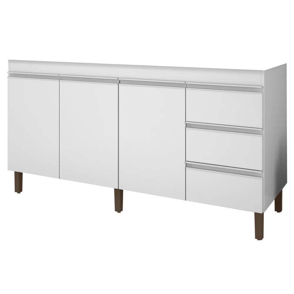 Balcão Gabinete Para Pia 160cm Sem Tampo 3 Portas Karen P14 Branco - Mpozenato - 1