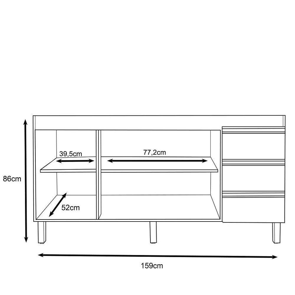 Balcão Gabinete Para Pia 160cm Sem Tampo 3 Portas Karen P14 Branco - Mpozenato - 4