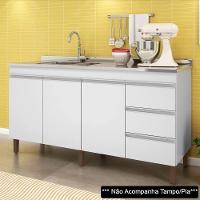 Balcão Gabinete Para Pia 160cm Sem Tampo 3 Portas Karen P14 Branco - Mpozenato - 2