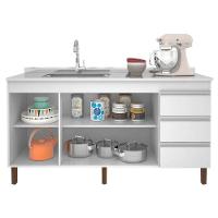 Balcão Gabinete Para Pia 160cm Sem Tampo 3 Portas Karen P14 Branco - Mpozenato - 3