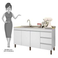 Balcão Gabinete Para Pia 160cm Sem Tampo 3 Portas Karen P14 Branco - Mpozenato - 5