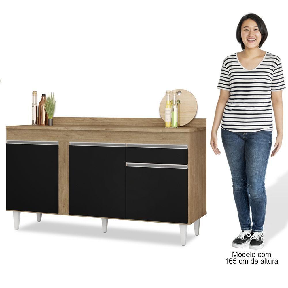 Balcão Gabinete Para Pia Com Tampo 150cm 3 Portas 1 Gaveta Dakota Castanho-preto - Lumil - 5