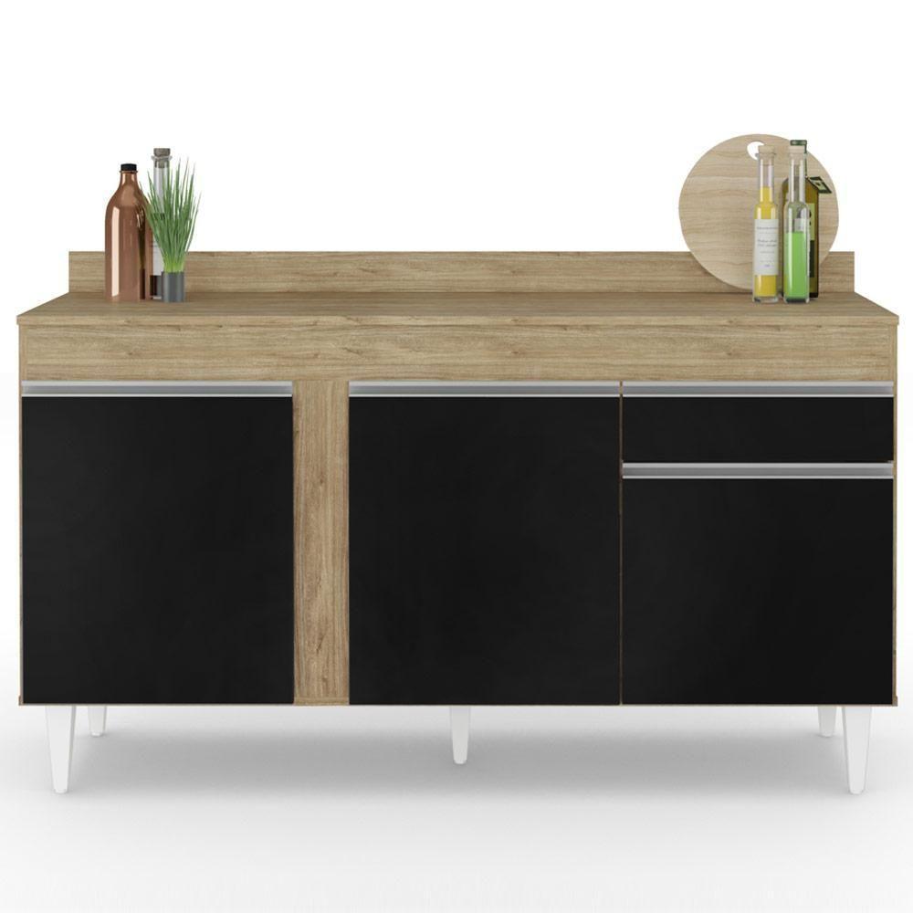 Balcão Gabinete Para Pia Com Tampo 150cm 3 Portas 1 Gaveta Dakota Castanho-preto - Lumil - 7