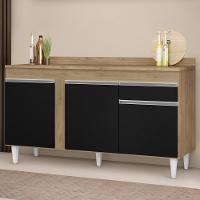 Balcão Gabinete Para Pia Com Tampo 150cm 3 Portas 1 Gaveta Dakota Castanho-preto - Lumil - 2