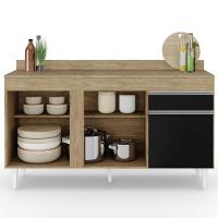 Balcão Gabinete Para Pia Com Tampo 150cm 3 Portas 1 Gaveta Dakota Castanho-preto - Lumil - 3