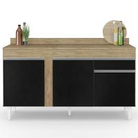 Balcão Gabinete Para Pia Com Tampo 150cm 3 Portas 1 Gaveta Dakota Castanho-preto - Lumil - 7