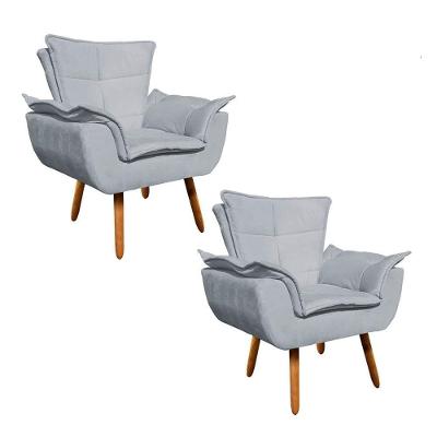 Kit 2 Poltronas Decorativas Opla Sala De Estar Suede Cinza Ibiza