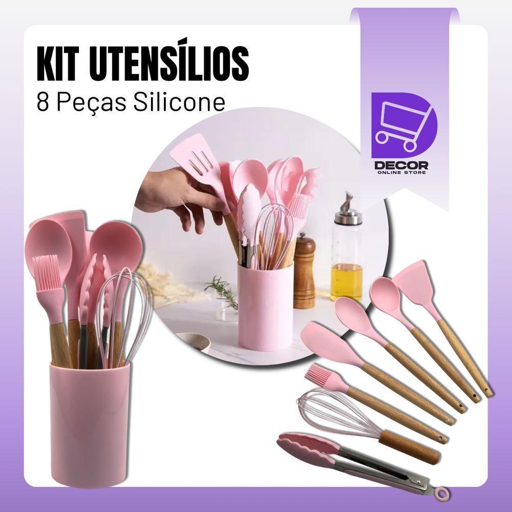 Conjunto Kit Premium De Utensílios De Silicone 8 Peças Rosa - 2