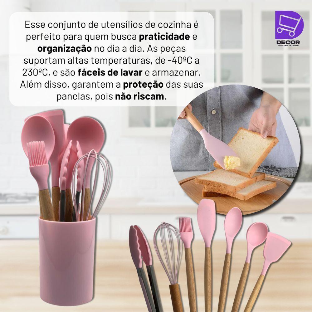 Conjunto Kit Premium De Utensílios De Silicone 8 Peças Rosa - 4