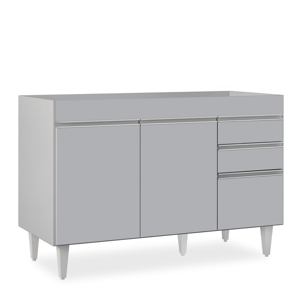 Balcão De Cozinha Para Pia 120cm 3 Portas Sem Tampo Michigan Cinza Claro - Lumil - 1