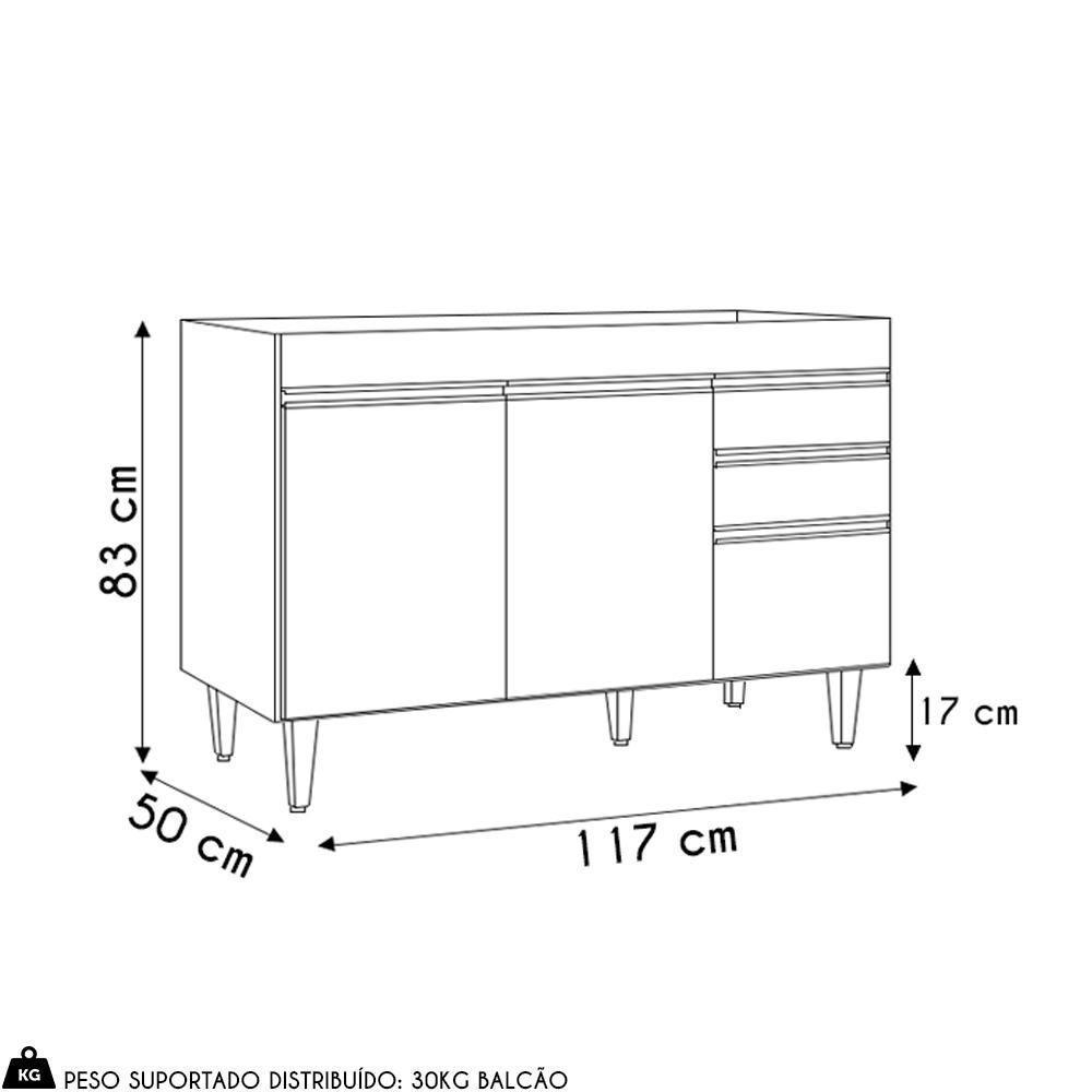 Balcão De Cozinha Para Pia 120cm 3 Portas Sem Tampo Michigan Cinza Claro - Lumil - 4