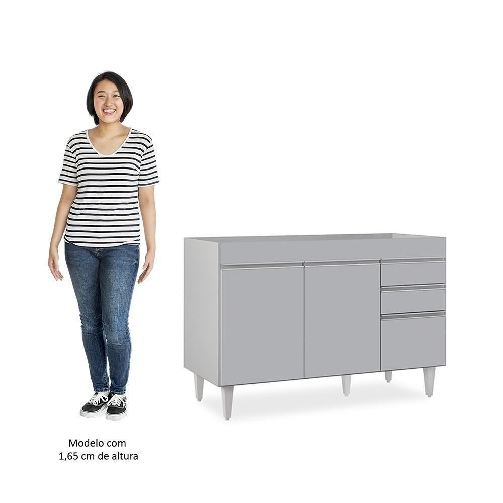 Balcão De Cozinha Para Pia 120cm 3 Portas Sem Tampo Michigan Cinza Claro - Lumil - 5