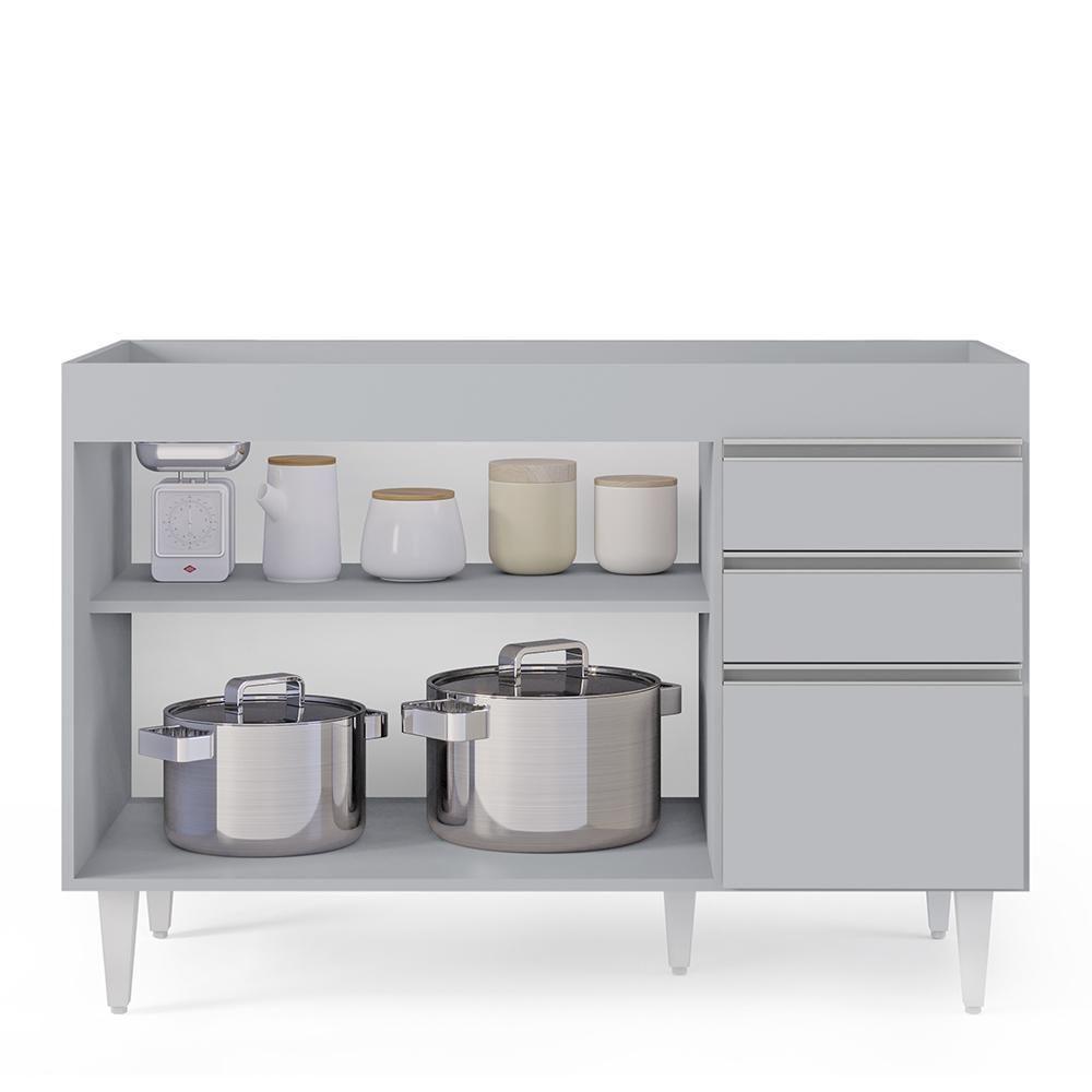Balcão De Cozinha Para Pia 120cm 3 Portas Sem Tampo Michigan Cinza Claro - Lumil - 7