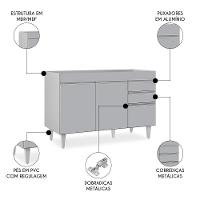 Balcão De Cozinha Para Pia 120cm 3 Portas Sem Tampo Michigan Cinza Claro - Lumil - 3
