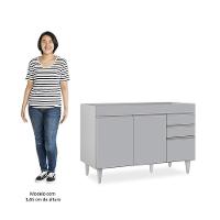 Balcão De Cozinha Para Pia 120cm 3 Portas Sem Tampo Michigan Cinza Claro - Lumil - 5