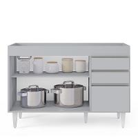 Balcão De Cozinha Para Pia 120cm 3 Portas Sem Tampo Michigan Cinza Claro - Lumil - 7
