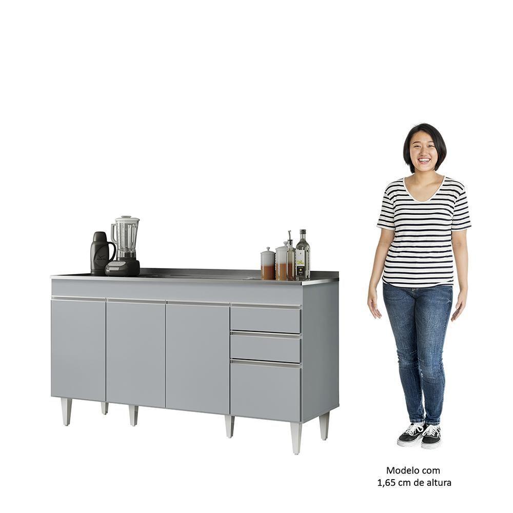 Balcão De Cozinha Com Pia Inox 150cm 4 Portas Marrocos Cinza Claro - Lumil - 5