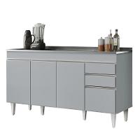 Balcão De Cozinha Com Pia Inox 150cm 4 Portas Marrocos Cinza Claro - Lumil - 1