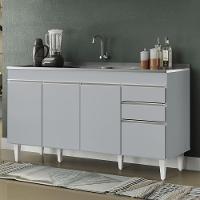 Balcão De Cozinha Com Pia Inox 150cm 4 Portas Marrocos Cinza Claro - Lumil - 2