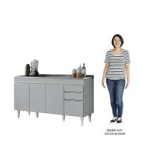 Balcão De Cozinha Com Pia Inox 150cm 4 Portas Marrocos Cinza Claro - Lumil - 5