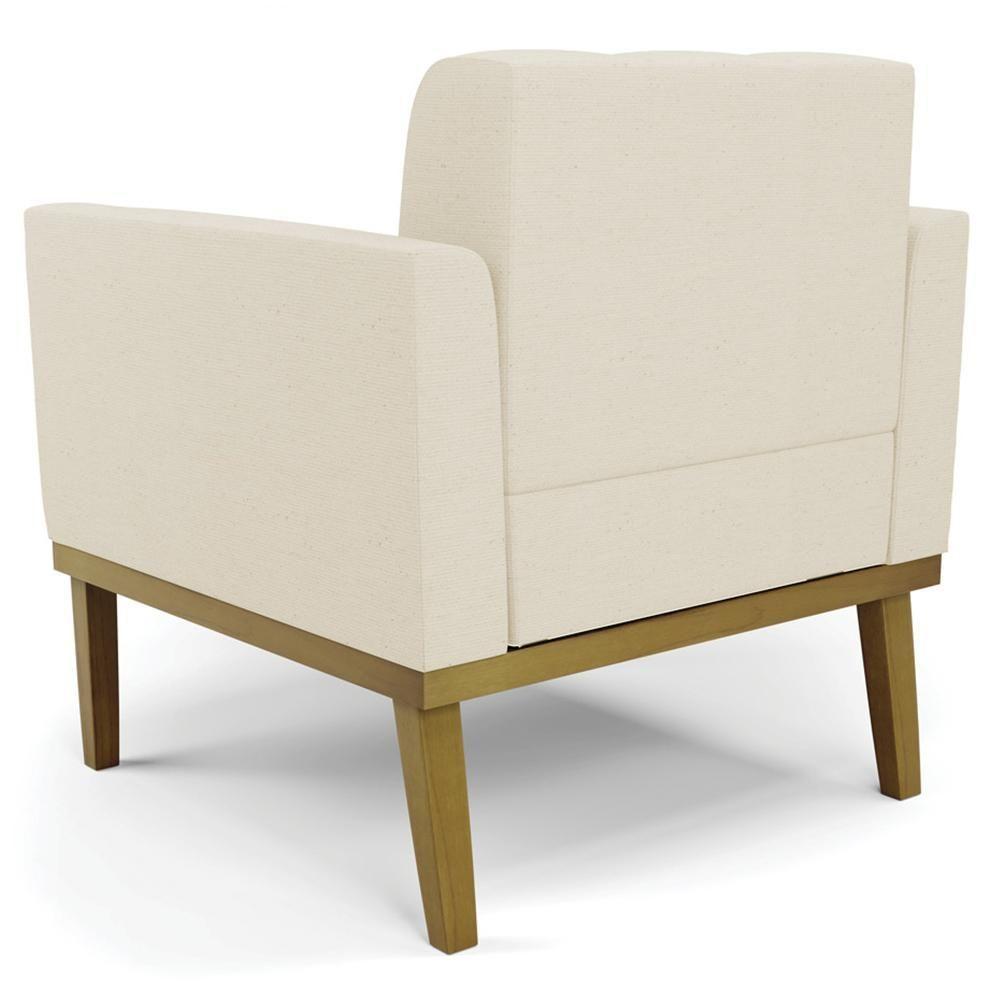 Poltrona Base Madeira Castanho Kit 2 Ana Linho Bege - Ibiza - 2