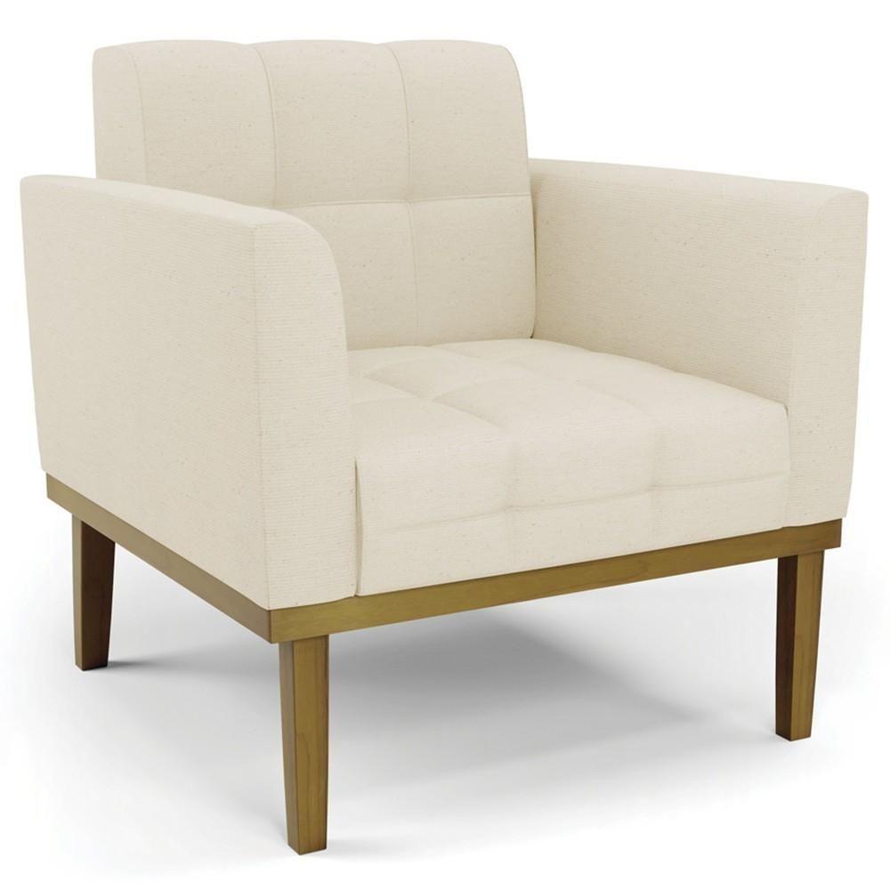 Poltrona Base Madeira Castanho Kit 2 Ana Linho Bege - Ibiza - 3