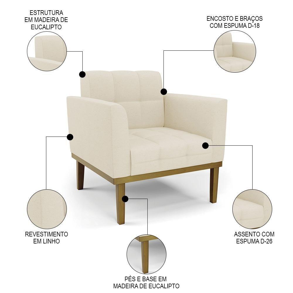 Poltrona Base Madeira Castanho Kit 2 Ana Linho Bege - Ibiza - 6
