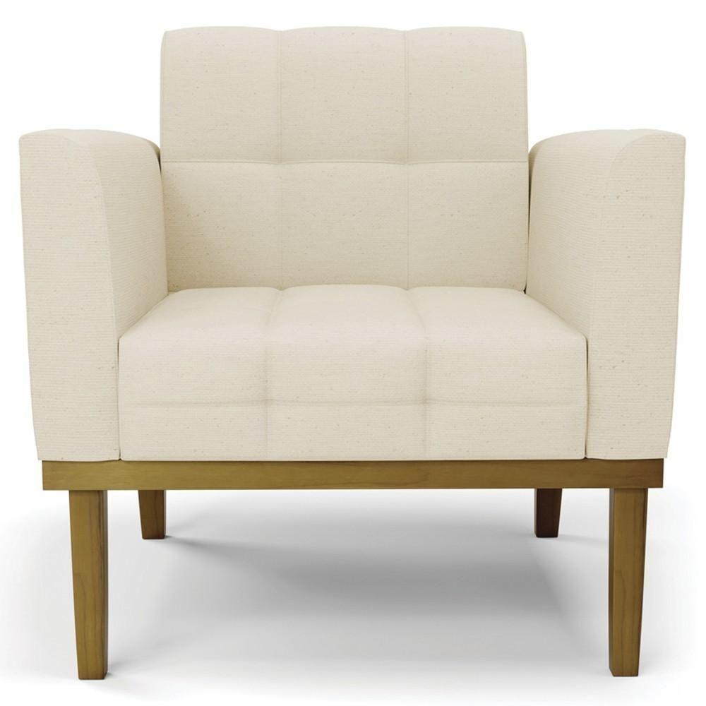 Poltrona Base Madeira Castanho Kit 2 Ana Linho Bege - Ibiza - 9