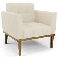 Poltrona Base Madeira Castanho Kit 2 Ana Linho Bege - Ibiza - 3