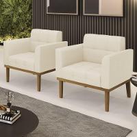 Poltrona Base Madeira Castanho Kit 2 Ana Linho Bege - Ibiza - 5