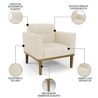 Poltrona Base Madeira Castanho Kit 2 Ana Linho Bege - Ibiza - 6