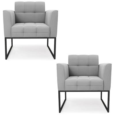 Kit 2 Poltronas Ana Base Industrial Suede Cinza Preto Ibiza