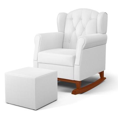 Poltrona Amamentação Base Madeira Balanço E Puff Lucy P04 Sintético Branco - Mpozenato