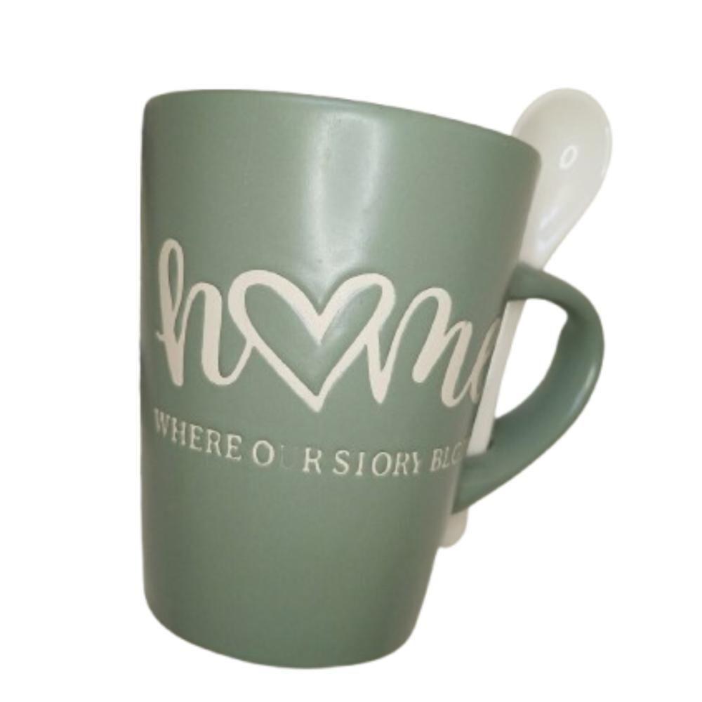 Caneca De Cerâmica Home Com Colher Verde - 1