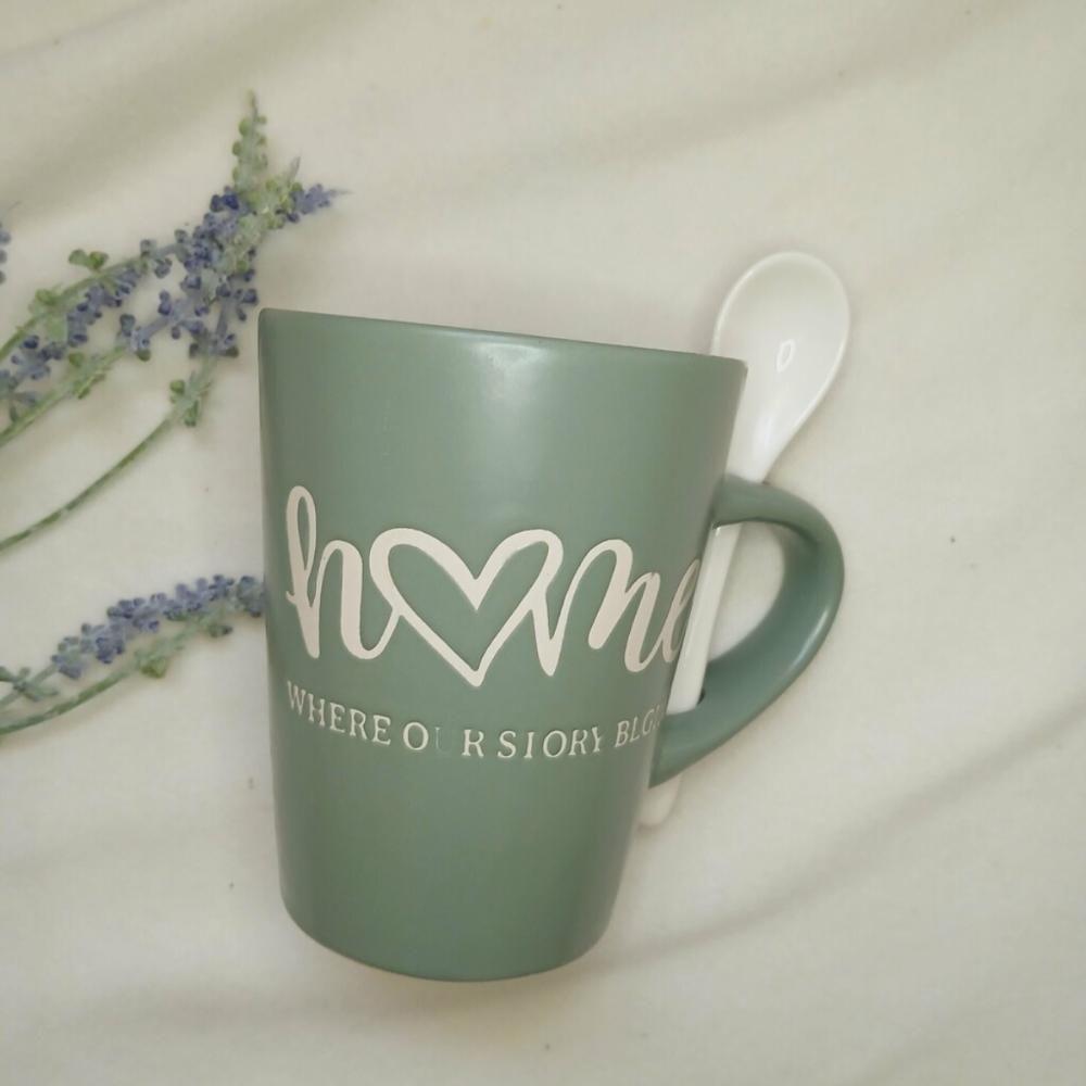 Caneca De Cerâmica Home Com Colher Verde - 2