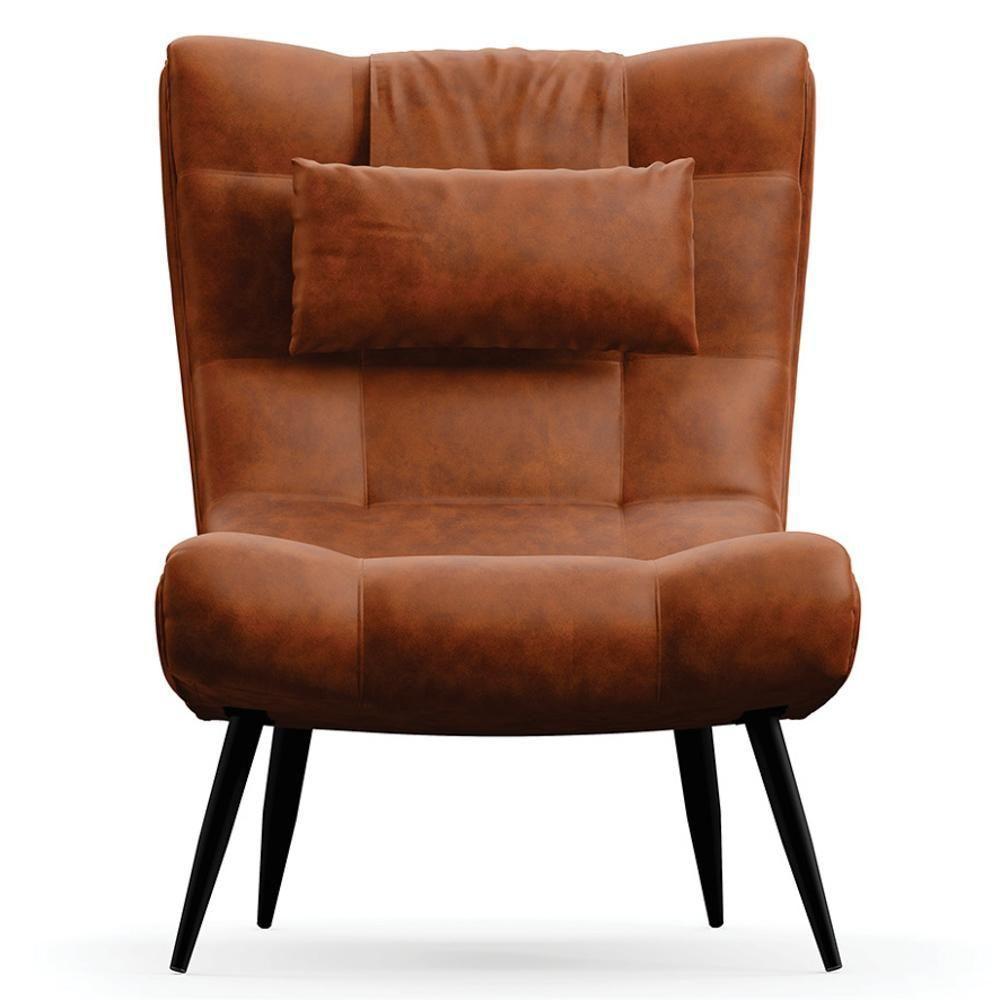 Poltrona Decorativa Para Sala De Estar Com Almofada E Pés Palito Lord Sintético Nozes - Ibiza - 5