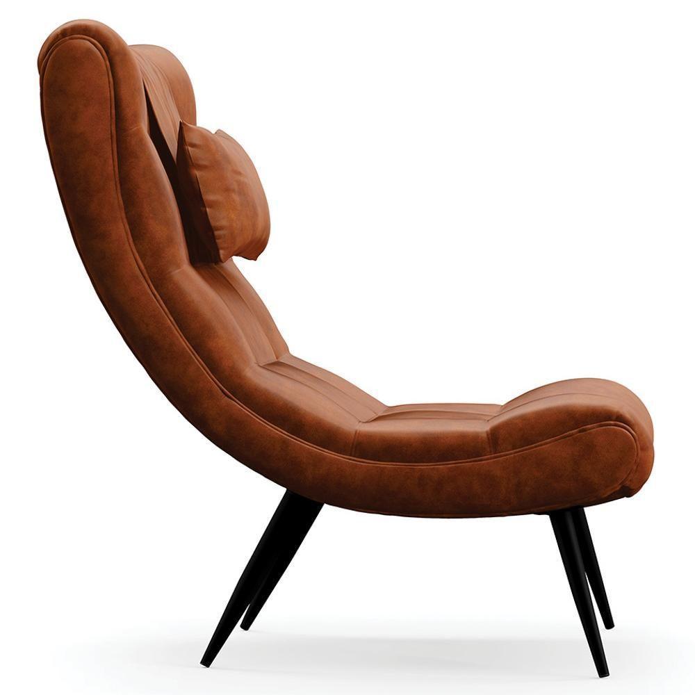 Poltrona Decorativa Para Sala De Estar Com Almofada E Pés Palito Lord Sintético Nozes - Ibiza - 8